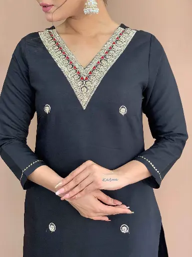 Embroidered Straight Kurta with Rayon Pant And viscose Jacquard  Dupatta.