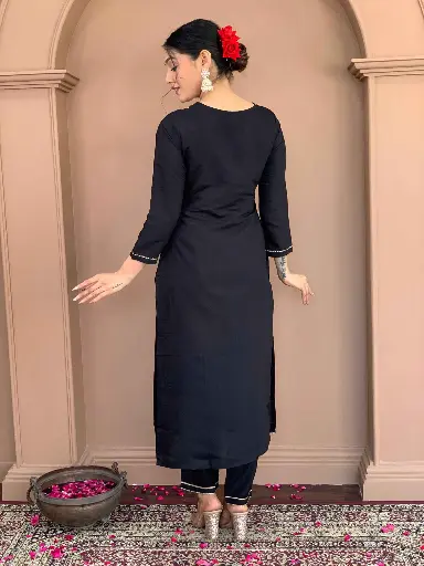 Embroidered Straight Kurta with Rayon Pant And viscose Jacquard  Dupatta.
