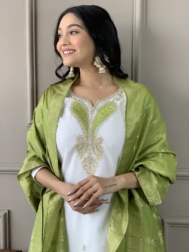 Embroidered Straight Kurta with Viscose Pant & Jacquard   Dupatta.