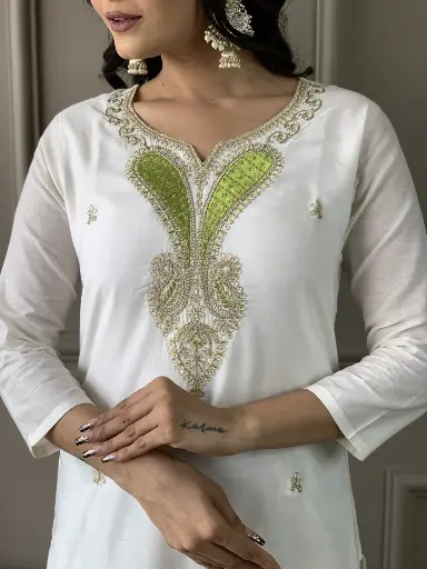 Embroidered Straight Kurta with Viscose Pant & Jacquard   Dupatta.