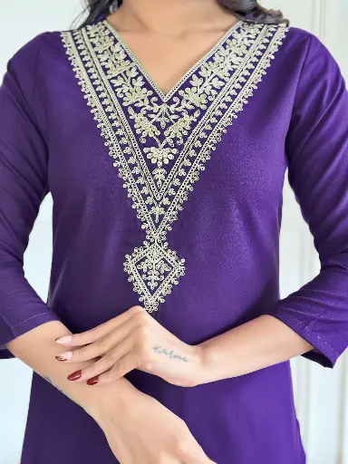 Embroidered Kurta with Rayon Slub Pant & Organza Laced Dupatta.