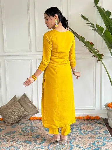 Embroidered Straight Kurta with viscose  Pant And Georgette Printed Dupatta Sets 