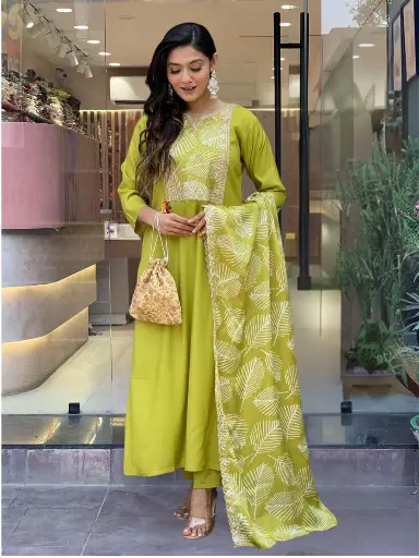 Viscose Embroidered Straight Kurta with Pant And Embroidered Laced Dupatta Sets 