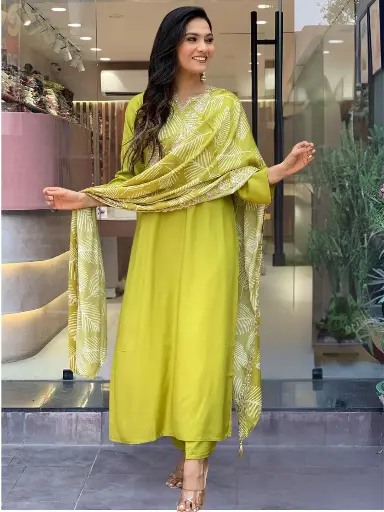 Viscose Embroidered Straight Kurta with Pant And Embroidered Laced Dupatta Sets 