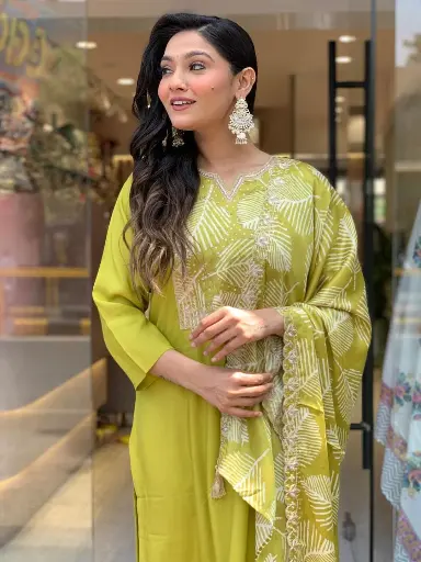 Viscose Embroidered Straight Kurta with Pant And Embroidered Laced Dupatta Sets 