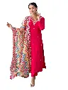 VISCOSE EMBROIDERED KURTA & PANT WITH SILK PRINTED DUPATTA
