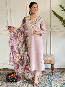 Chanderi with Cotton Lining Embroidered Straight Kurta with Chanderi Pant And Taby Printed Dupatta Sets
