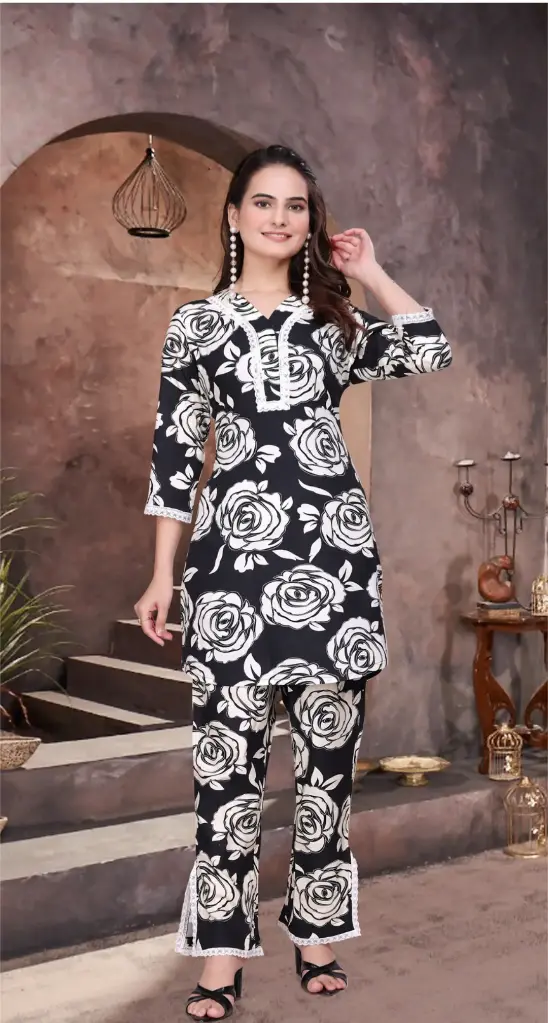 RAYON WITH SHIFFLI LACE WORK (CO-RD SET)