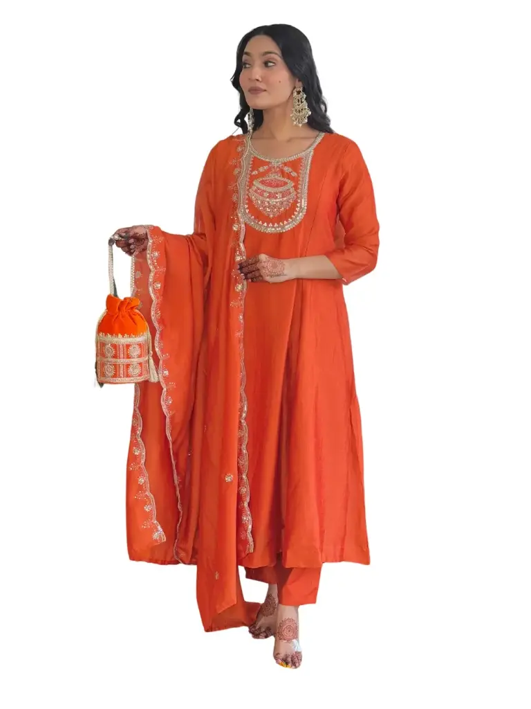 SILK EMBROIDERED KURTA WITH RAYON PANT & SILK EMBROIDERED DUPATTA