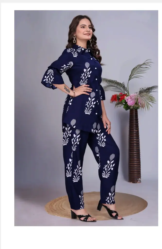 RAYON PRINT FABRIC CO-RD SET (BLUE)
