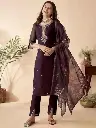 EMBROIDERED CHANDERI KURTA & BOTTOM WITH TISSUE DUPATTA
