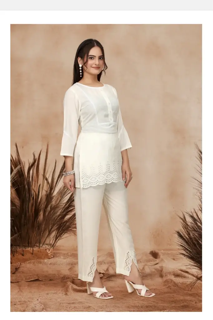 VISCOSE RAYON FABRIC WITH SHIFFLI WORK (TRENDY CO-RD SETS)