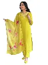 Rayon Slub Embroidered Straight Kurta with Pant And Pure Organza Printed Dupatta Sets 
