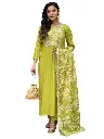 Viscose Embroidered Straight Kurta with Pant And Embroidered Laced Dupatta Sets 