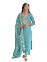 Chanderi Embroidered Straight Kurta with Pant And Viscose Jacquard Printed Dupatta Sets