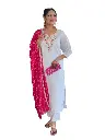 Viscose Embroidered Straight Kurta with Pant And Silk Blend Laced Dupatta Sets,