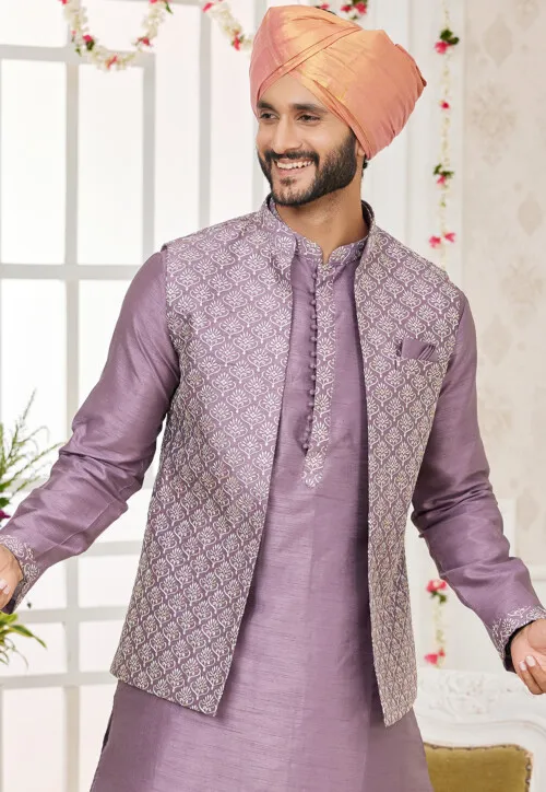 🌿 Silk Blend Embroidered Nehru Jacket
