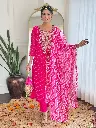 Women's Vichitra Silk with Cotton Lining Embroidered and Printed Straight Kurta with Rayon Pant And Taby Laced Dupatta Sets 