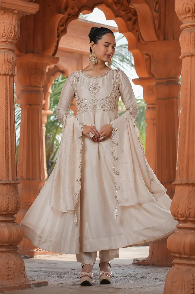 EMBROIDED ANARKALI KURTA WITH DUPATTA