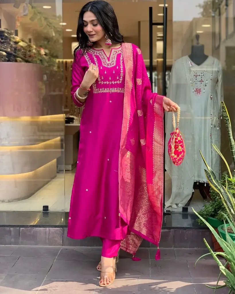 VISCOSE CHANDERI KURTI SETS