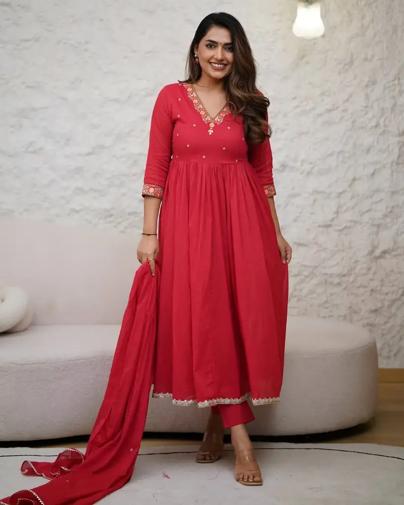 VISCOSE CHANDERI KURTA & GEROGETTE DUPATTA 