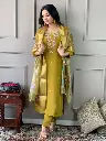EMBROIDED CHANDERI KURTA SETS