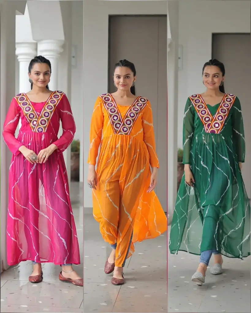 LEHRIYA PRINT KURTI  WITH KUTCHI PATCHEWORK