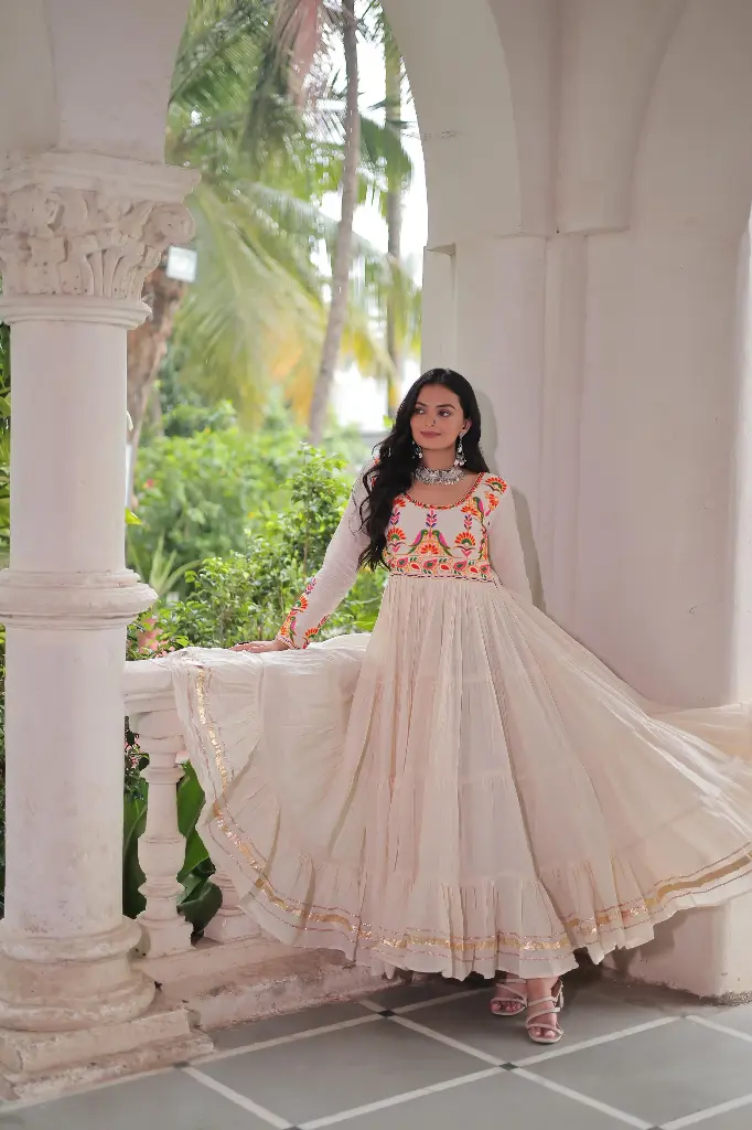 COTTON WITH MULTI THREAD EMBROIDRED & GOTTA PATTI WORK (GOWN)