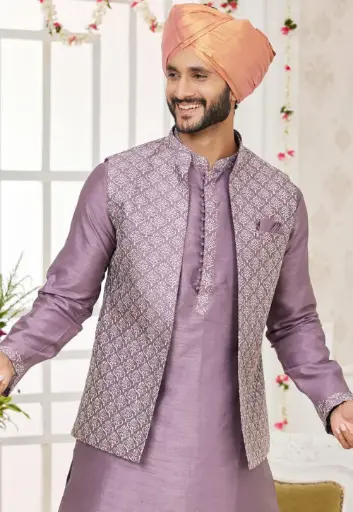 🌿 Silk Blend Embroidered Nehru Jacket