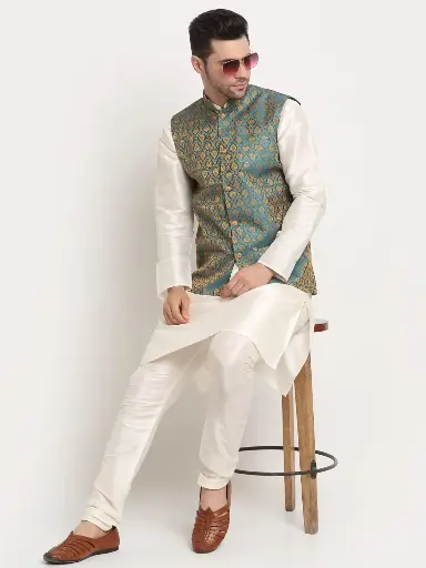 ✨ Royal Wedding Kurta Set with Nehru Jacket