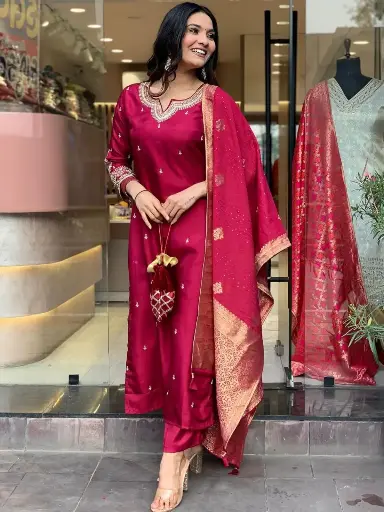 VISCOSE CHANDERI KURTA SETS