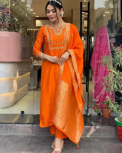 VISCOSE CHANDERI KURTI SETS