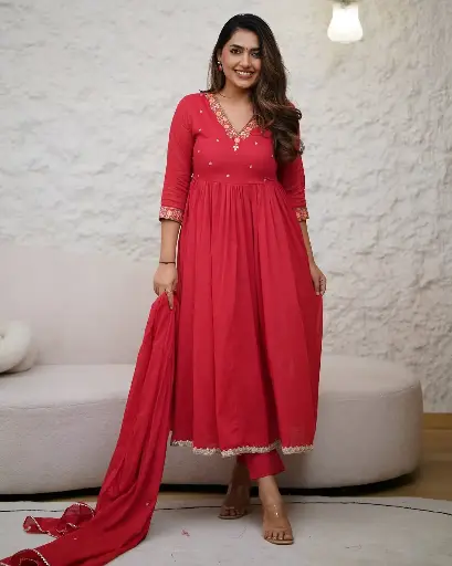 VISCOSE CHANDERI KURTA & GEROGETTE DUPATTA 