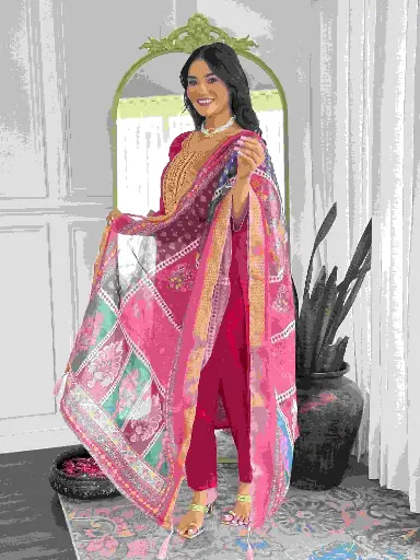 [HEVISHI/AVIRA] VISCOSE CHANDERI KURTA & JACQUARD DUPATTA