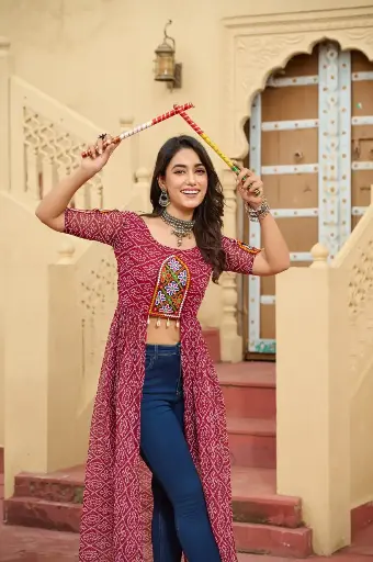 BANDHNI PRINT WORK WITH KUTCHI PATCHEWORK (KURTI)