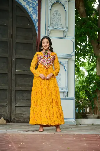 GOWN (BANDHNI WITH KUTCHI PATCHE WORK)