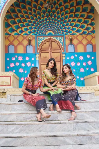 PRINTED RAYON WITH KUTCHI GAMTHI WORK (KURTI)
