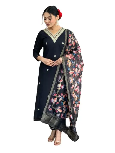 Embroidered Straight Kurta with Rayon Pant And viscose Jacquard  Dupatta.
