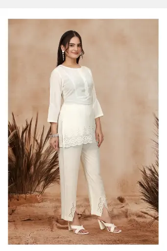 VISCOSE RAYON FABRIC WITH SHIFFLI WORK (TRENDY CO-RD SETS)