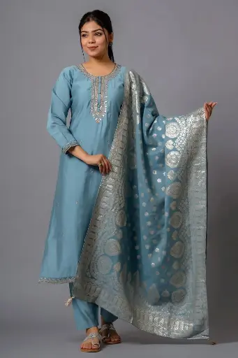 ✨ Elegant Kurti Set in Beautiful Grey & Pink ✨